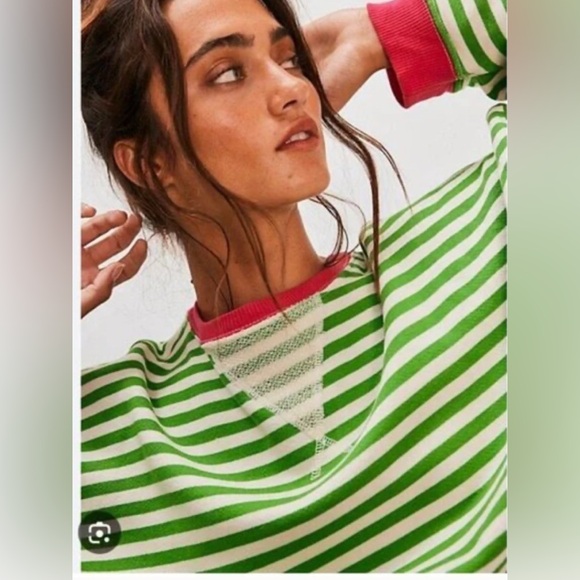 💚NWOT🩷 Free People We The Free Classic Striped Oversized Crewneck XS - Picture 3 of 5